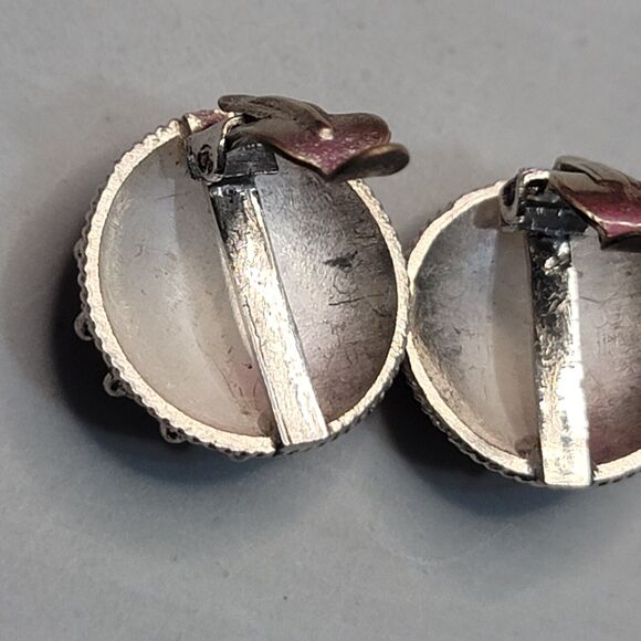 Vintage Sterling Silver Flower Clip On Earrings - Picture 9 of 11